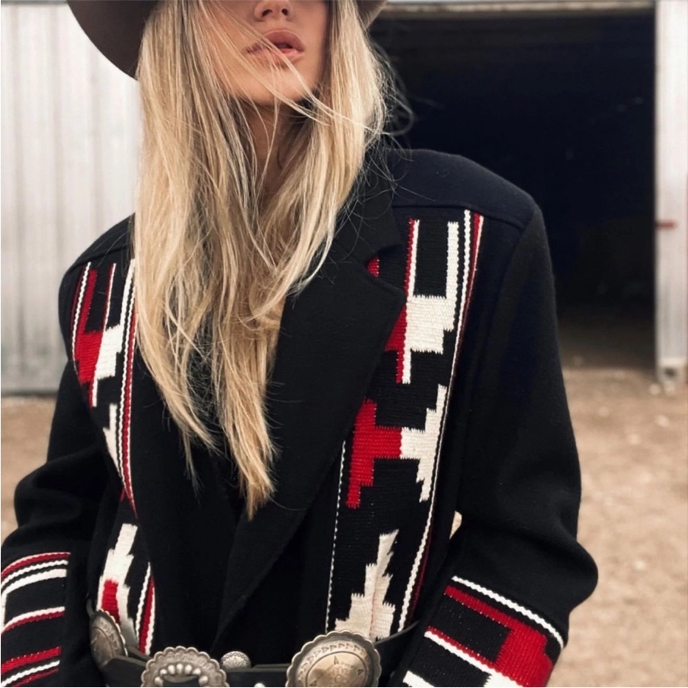 PIONEER Chimayo Black Blazer with Red and Cream Southwestern Panels